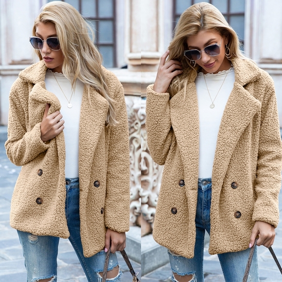 Sherpa Fusion Double-Breasted Coat - Khaki - Picture 2 of 6